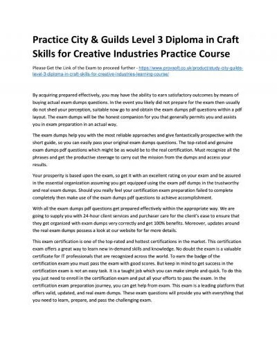 Practice City & Guilds Level 3 Diploma in Craft Skills for Creative Industries Practice Course