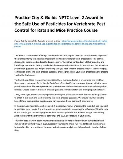 Practice City & Guilds NPTC Level 2 Award In the Safe Use of Pesticides for Vertebrate Pest Control for Rats and Mice Practice Course