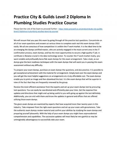 Practice City & Guilds Level 2 Diploma In Plumbing Studies Practice Course