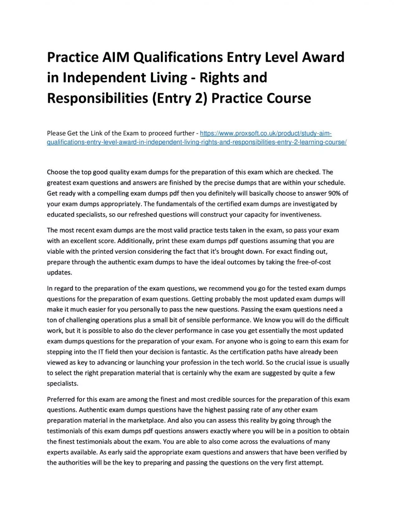 Practice AIM Qualifications Entry Level Award in Independent Living - Rights and Responsibilities