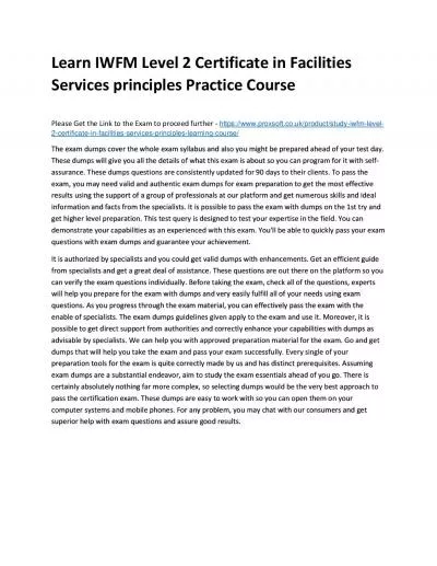 Learn IWFM Level 2 Certificate in Facilities Services principles Practice Course