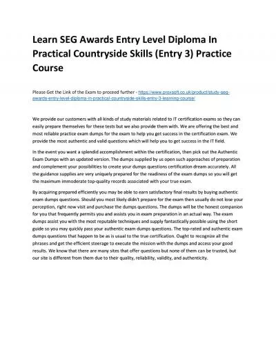 Learn SEG Awards Entry Level Diploma In Practical Countryside Skills (Entry 3) Practice