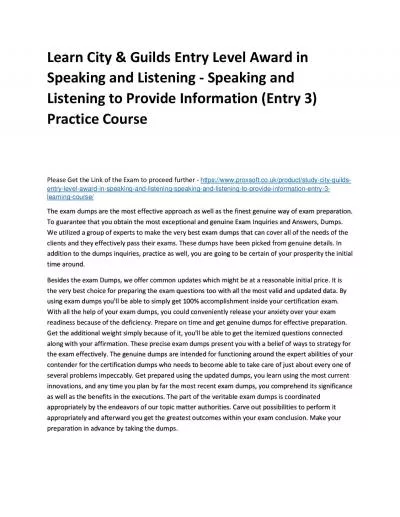 Learn City & Guilds Entry Level Award in Speaking and Listening - Speaking and Listening