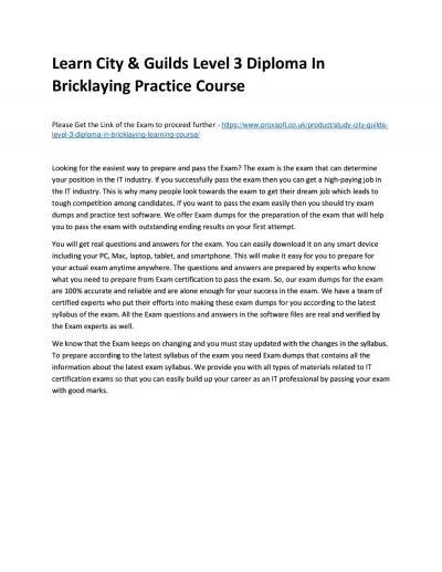 Learn City & Guilds Level 3 Diploma In Bricklaying Practice Course