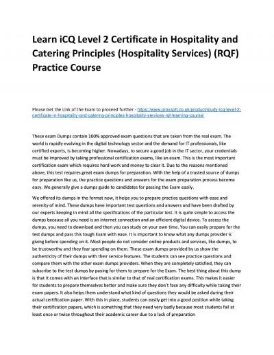 Learn iCQ Level 2 Certificate in Hospitality and Catering Principles (Hospitality Services)