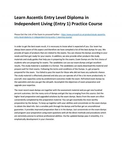 Learn Ascentis Entry Level Diploma in Independent Living (Entry 1) Practice Course