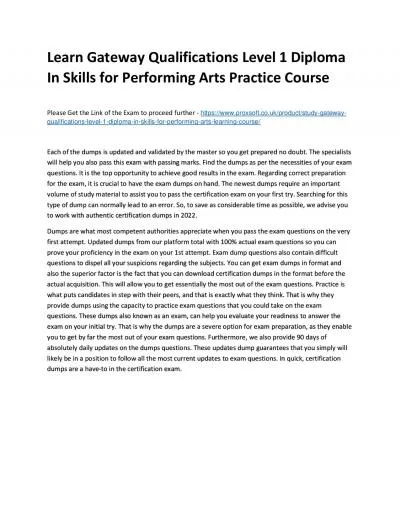 Learn Gateway Qualifications Level 1 Diploma In Skills for Performing Arts Practice Course