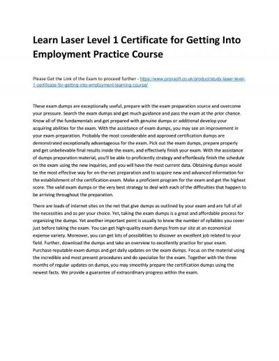 Learn Laser Level 1 Certificate for Getting Into Employment Practice Course