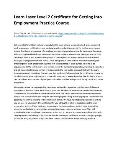 Learn Laser Level 2 Certificate for Getting Into Employment Practice Course