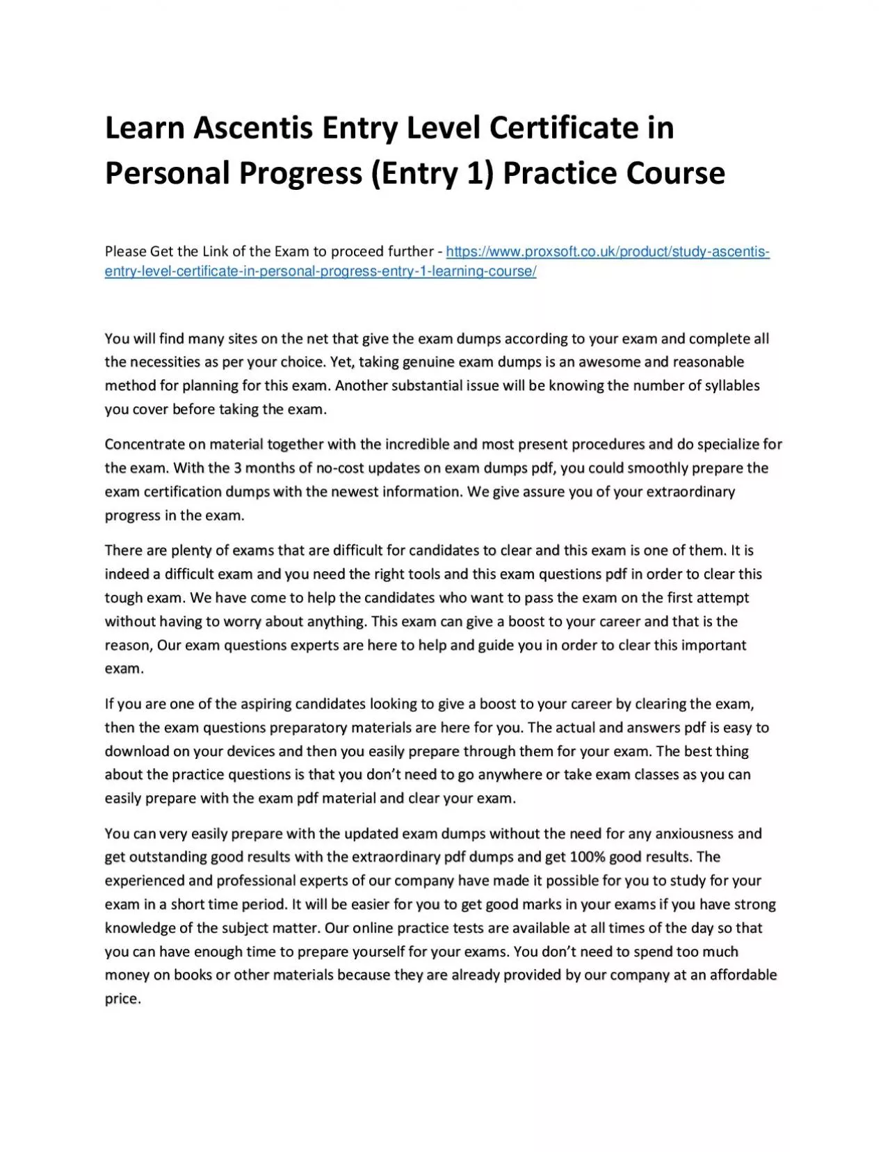 Learn Ascentis Entry Level Certificate in Personal Progress (Entry 1) Practice Course