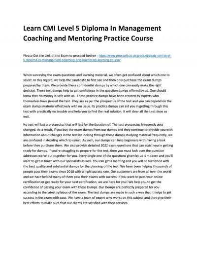 Learn CMI Level 5 Diploma In Management Coaching and Mentoring Practice Course