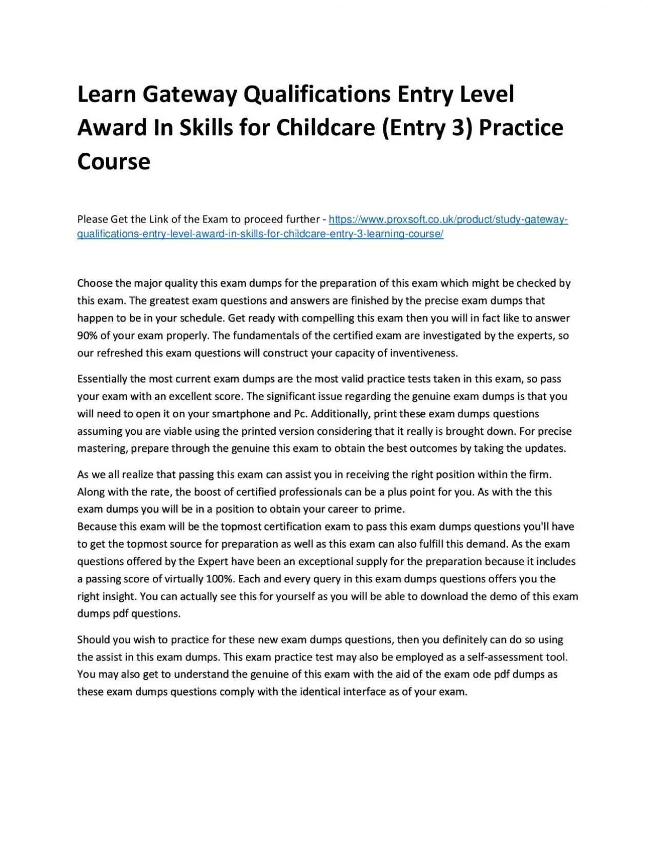 Learn Gateway Qualifications Entry Level Award In Skills for Childcare (Entry 3) Practice