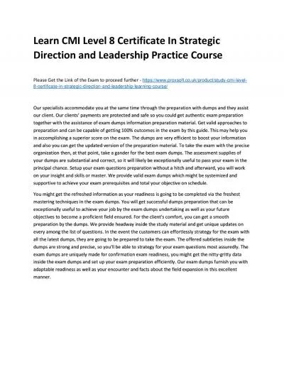 Learn CMI Level 8 Certificate In Strategic Direction and Leadership Practice Course