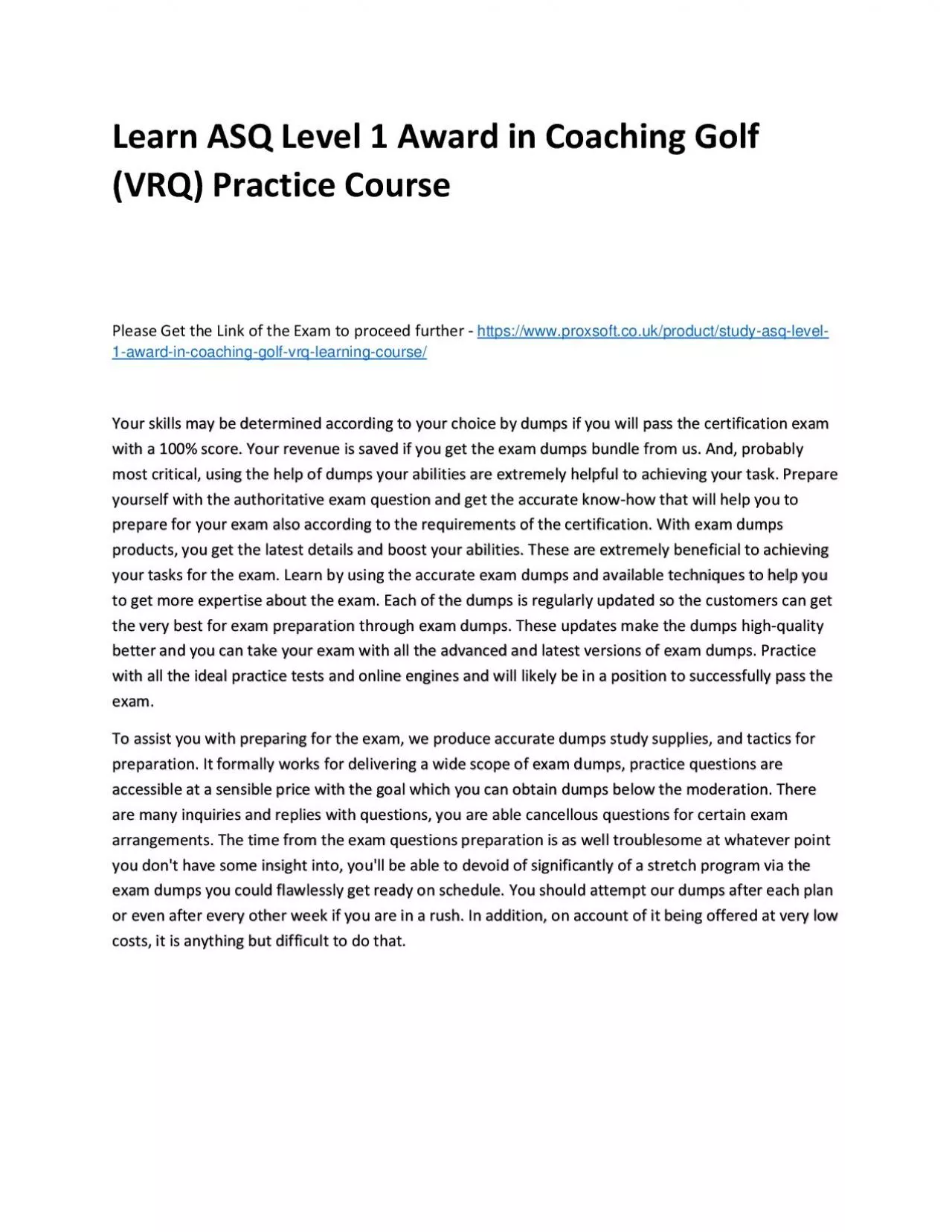 Learn ASQ Level 1 Award in Coaching Golf (VRQ) Practice Course