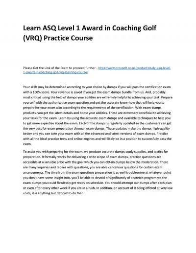 Learn ASQ Level 1 Award in Coaching Golf (VRQ) Practice Course