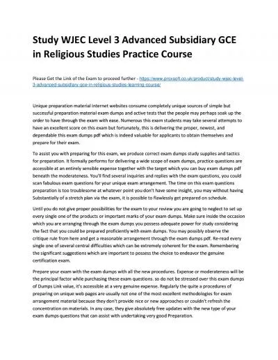 Study WJEC Level 3 Advanced Subsidiary GCE in Religious Studies Practice Course