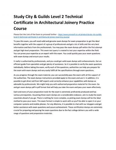 Study City & Guilds Level 2 Technical Certificate in Architectural Joinery Practice Course