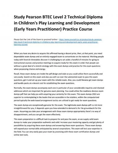 Study Pearson BTEC Level 2 Technical Diploma in Children\'s Play Learning and Development (Early Years Practitioner) Practice Course