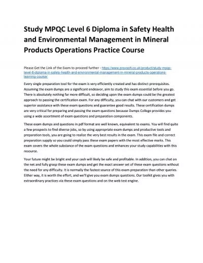 Study MPQC Level 6 Diploma in Safety Health and Environmental Management in Mineral Products Operations Practice Course