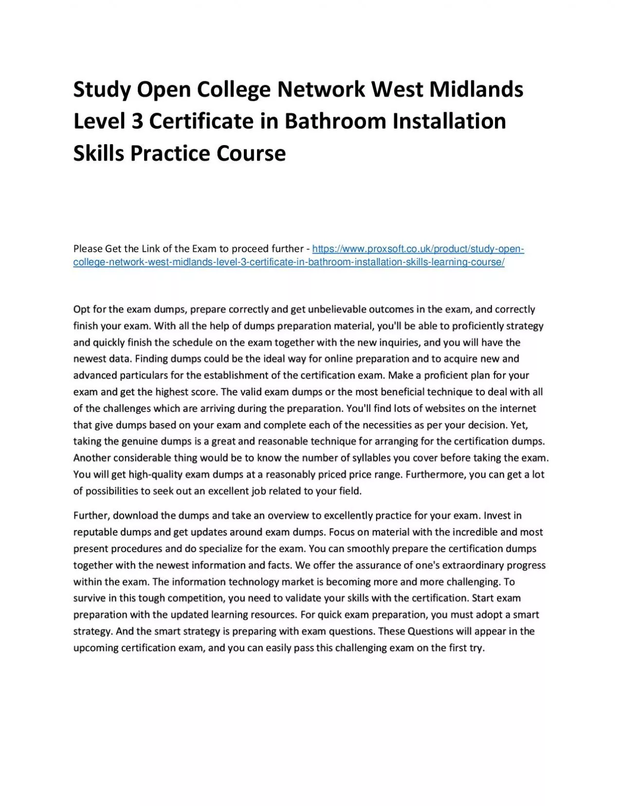 Study Open College Network West Midlands Level 3 Certificate in Bathroom Installation