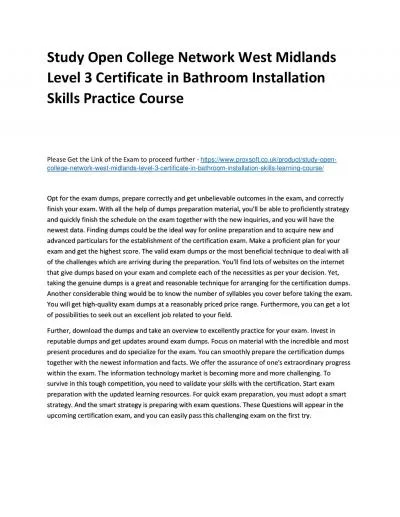 Study Open College Network West Midlands Level 3 Certificate in Bathroom Installation Skills Practice Course
