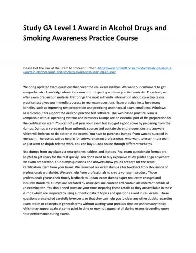 Study GA Level 1 Award in Alcohol Drugs and Smoking Awareness Practice Course