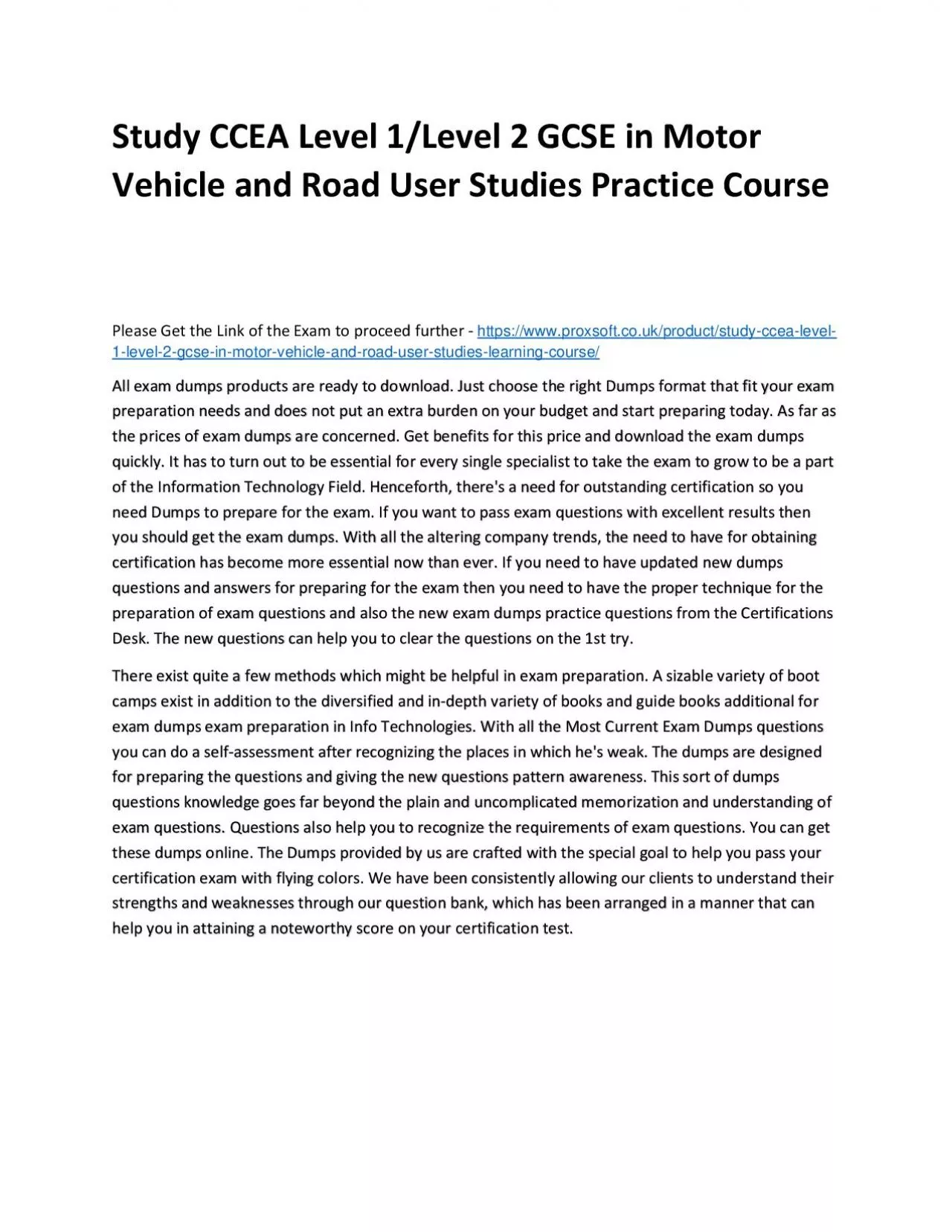 Study CCEA Level 1/Level 2 GCSE in Motor Vehicle and Road User Studies Practice Course