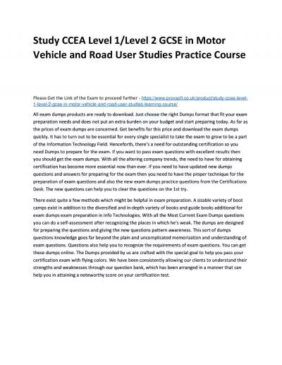 Study CCEA Level 1/Level 2 GCSE in Motor Vehicle and Road User Studies Practice Course