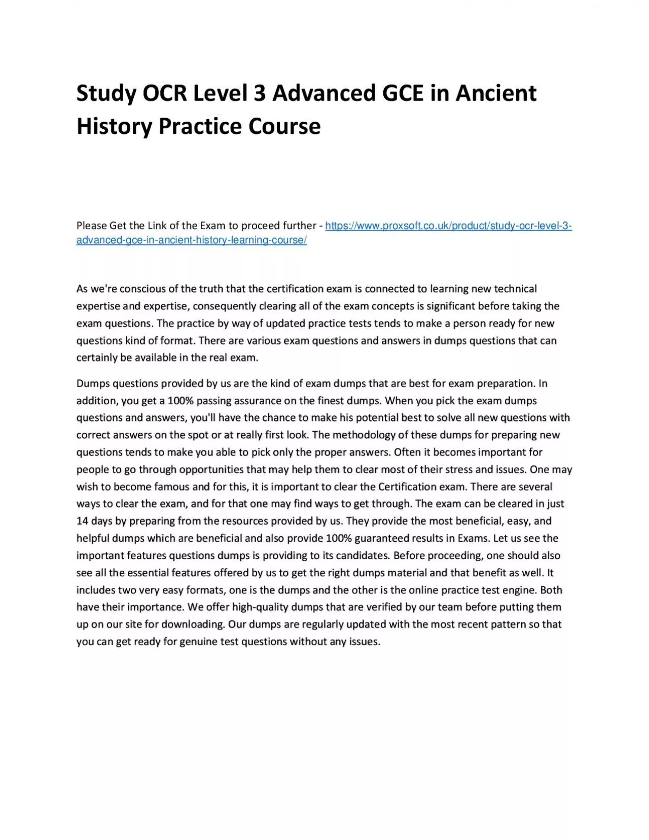 Study OCR Level 3 Advanced GCE in Ancient History Practice Course