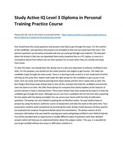 Study Active IQ Level 3 Diploma in Personal Training Practice Course