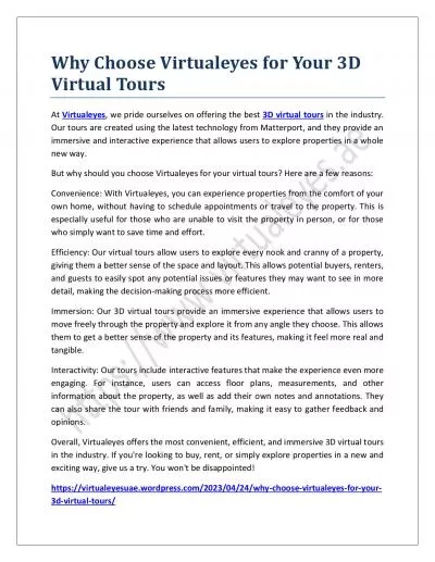 Why Choose Virtualeyes for Your 3D Virtual Tours