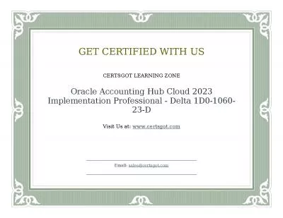 Oracle Accounting Hub Cloud 2023 Implementation Professional - Delta 1D0-1060-23-D