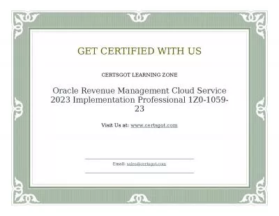 Oracle Revenue Management Cloud Service 2023 Implementation Professional 1Z0-1059-23