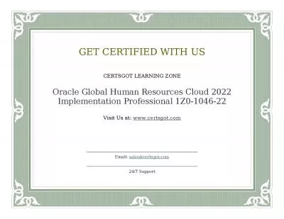 Oracle Global Human Resources Cloud 2022 Implementation Professional 1Z0-1046-22