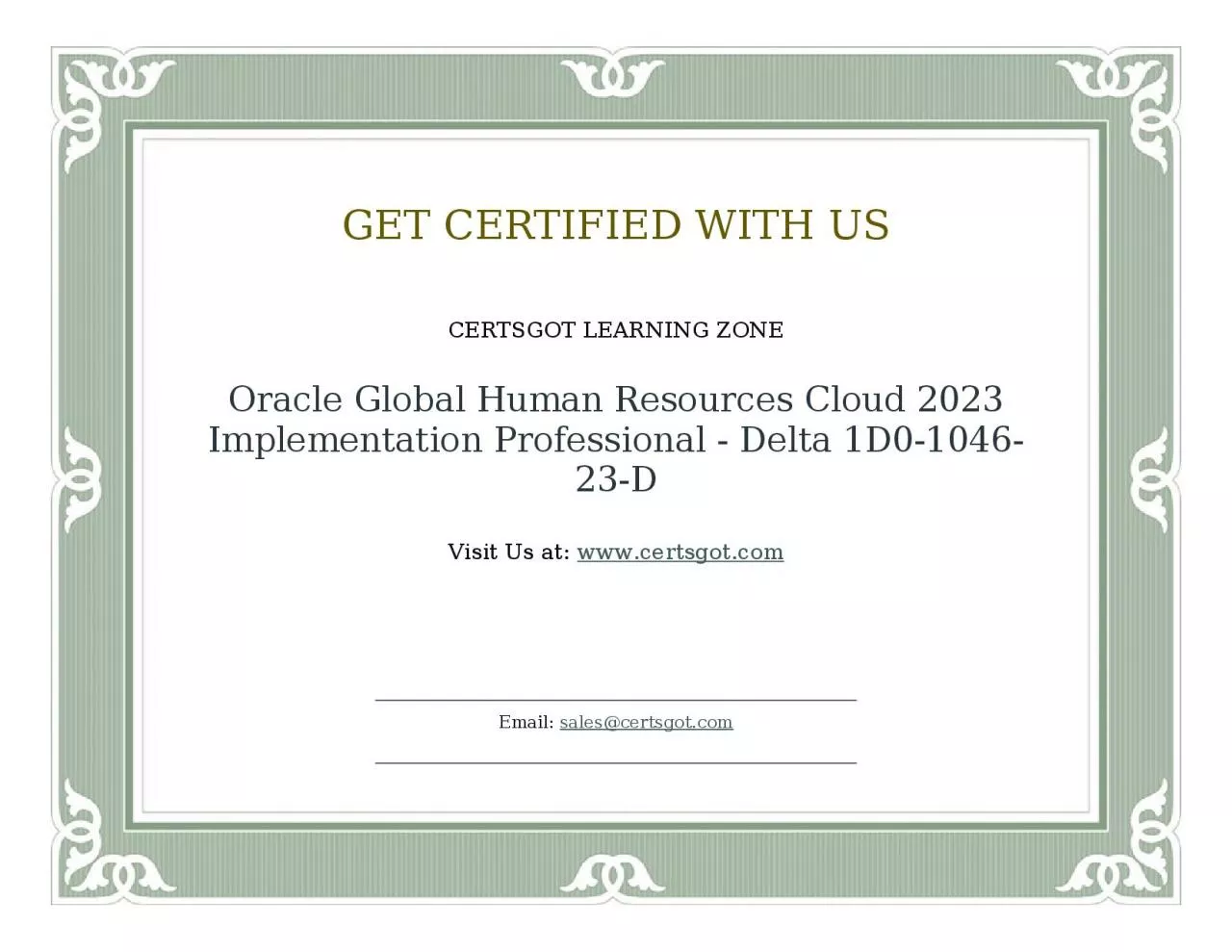 PDF-Oracle Global Human Resources Cloud 2023 Implementation Professional - Delta 1D0-1046-23-D