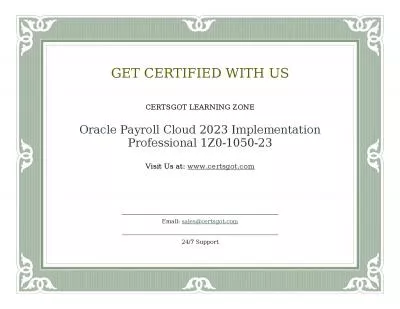 Oracle Payroll Cloud 2023 Implementation Professional 1Z0-1050-23