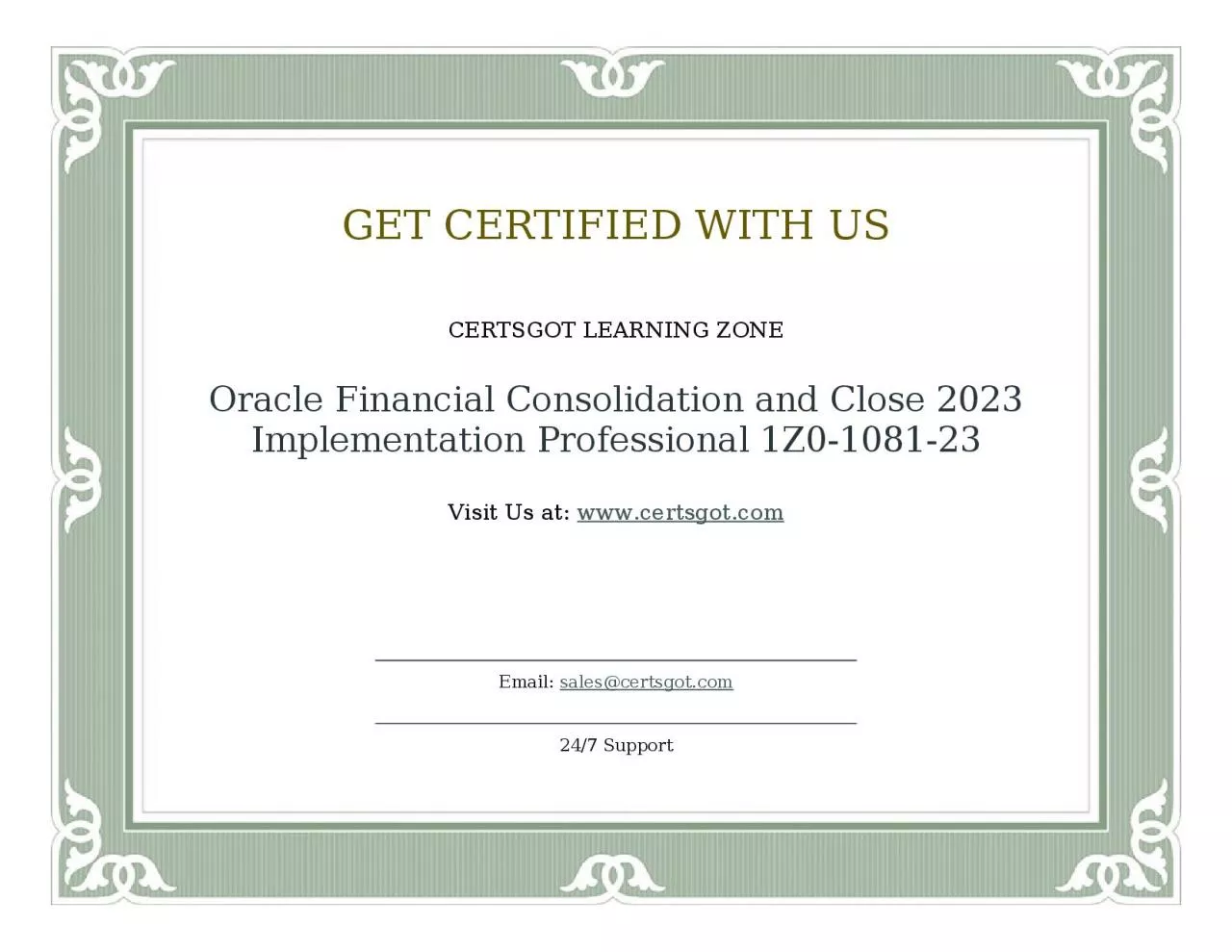 Oracle Financial Consolidation and Close 2023 Implementation Professional 1Z0-1081-23