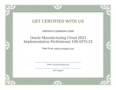 Oracle Manufacturing Cloud 2023 Implementation Professional 1Z0-1075-23