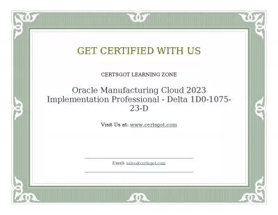 Oracle Manufacturing Cloud 2023 Implementation Professional - Delta 1D0-1075-23-D