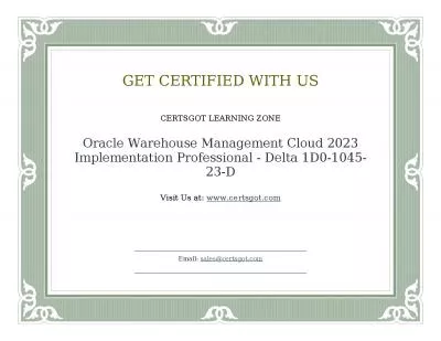 Oracle Warehouse Management Cloud 2023 Implementation Professional - Delta 1D0-1045-23-D