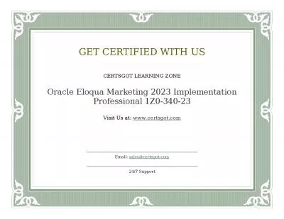 Oracle Eloqua Marketing 2023 Implementation Professional 1Z0-340-23