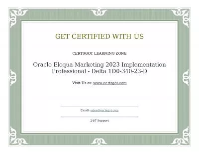 Oracle Eloqua Marketing 2023 Implementation Professional - Delta 1D0-340-23-D