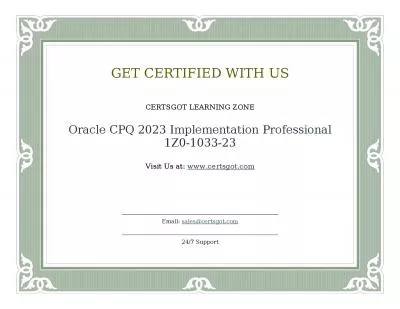 Oracle CPQ 2023 Implementation Professional 1Z0-1033-23