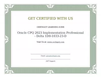 Oracle CPQ 2023 Implementation Professional - Delta 1D0-1033-23-D