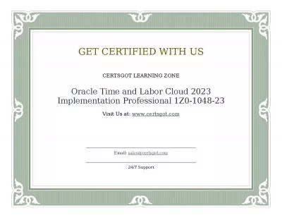 Oracle Time and Labor Cloud 2023 Implementation Professional 1Z0-1048-23