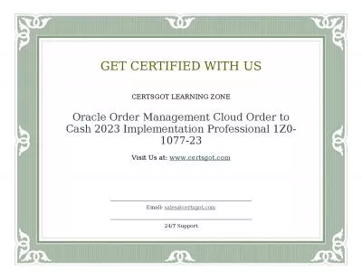 Oracle Order Management Cloud Order to Cash 2023 Implementation Professional 1Z0-1077-23