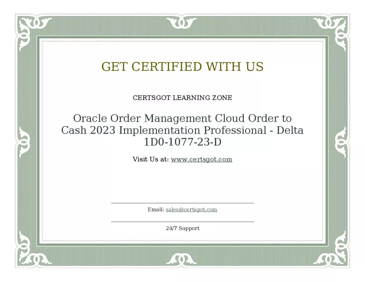 Oracle Order Management Cloud Order to Cash 2023 Implementation Professional - Delta 1D0-1077-23-D