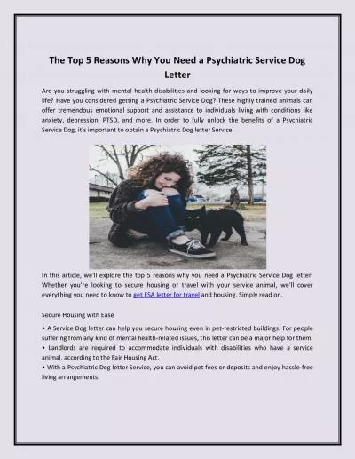 The Top 5 Reasons Why You Need a Psychiatric Service Dog Letter