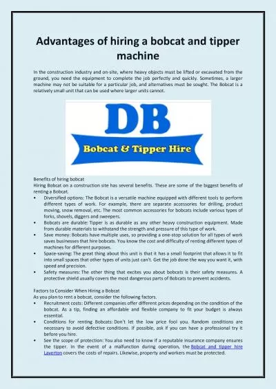 Advantages of hiring a bobcat and tipper machine