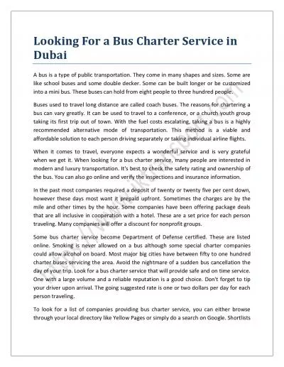 Looking For a Bus Charter Service in Dubai